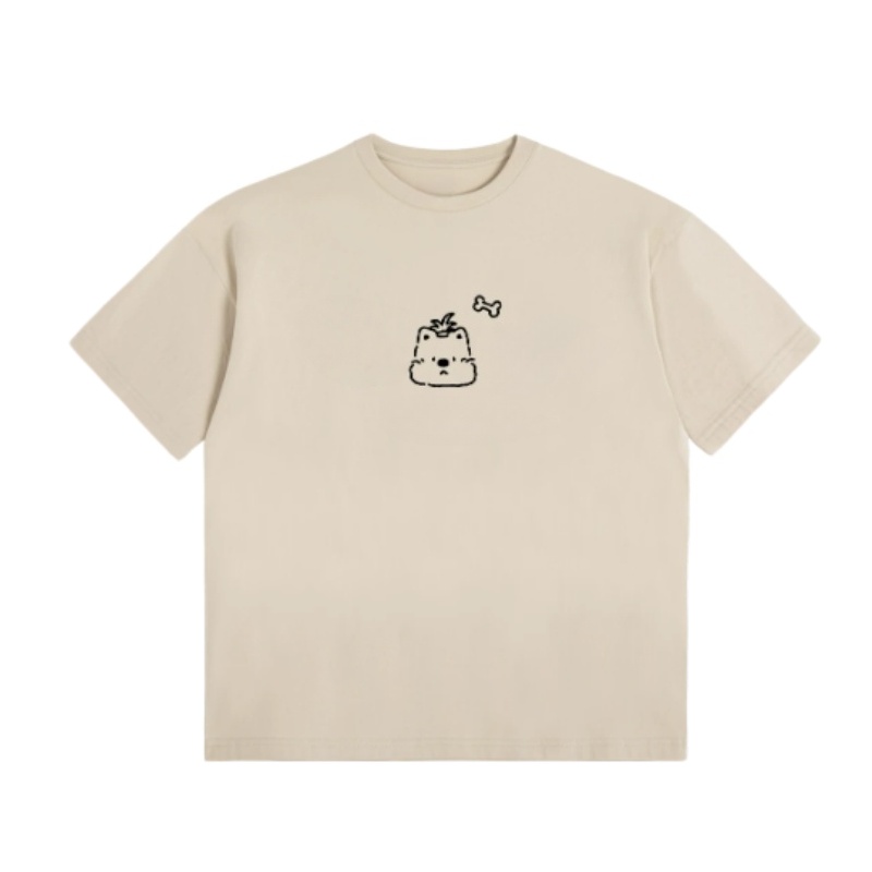 Slim-Fit T-Shirt With Puppy Print – Khaki