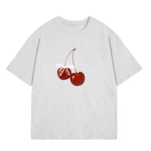 Trendy Bow & Cherry Print T-Shirt — Gray