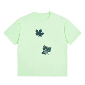 Leaf-Print Simple T-Shirt — Light Green